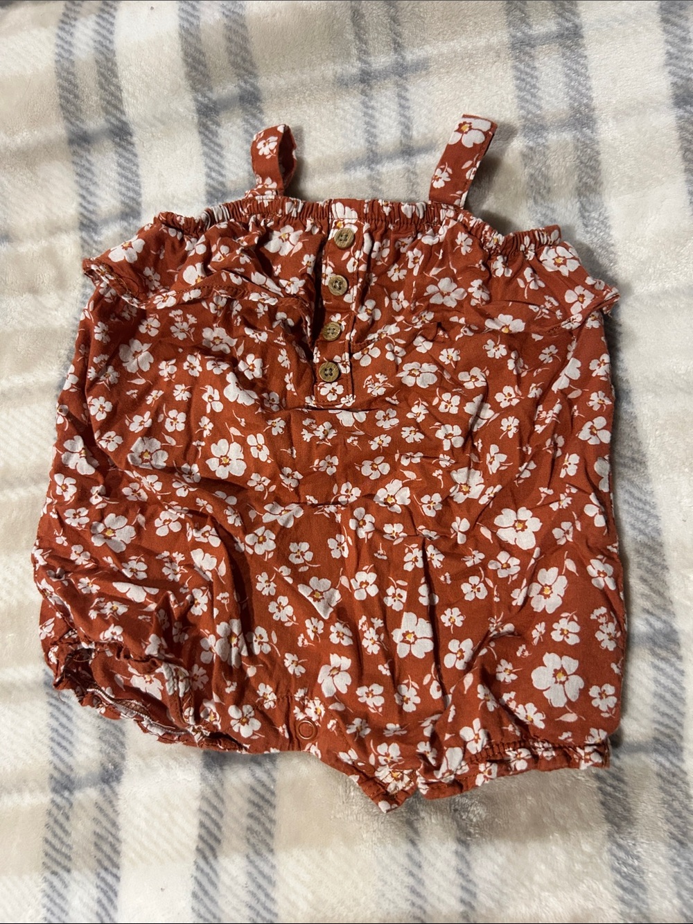 Rust Floral Smocked Strap Romper